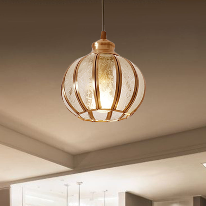 Textured Glass Sphere Cluster Pendant Light Retro 1/3 Bulbs Brass Hanging Lamp with Round/Linear Canopy