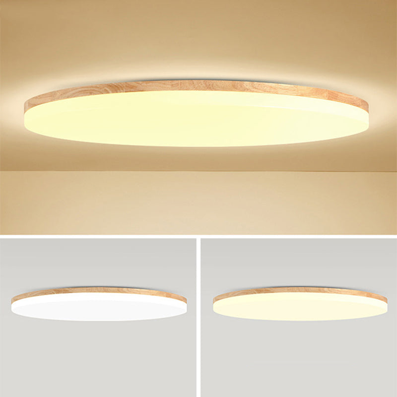 Wood Circle Flush Ceiling Lights Modern Style 1-Light Flush Mount Lighting for Bedroom