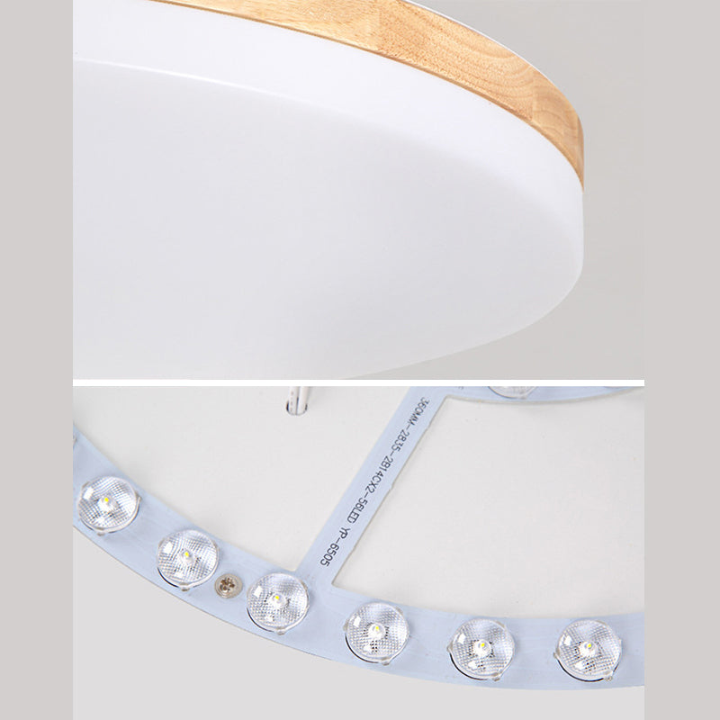 Wood Circle Flush Ceiling Lights Modern Style 1-Light Flush Mount Lighting for Bedroom