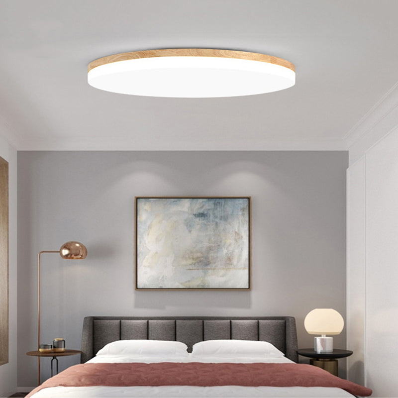 Wood Circle Flush Ceiling Lights Modern Style 1-Light Flush Mount Lighting for Bedroom