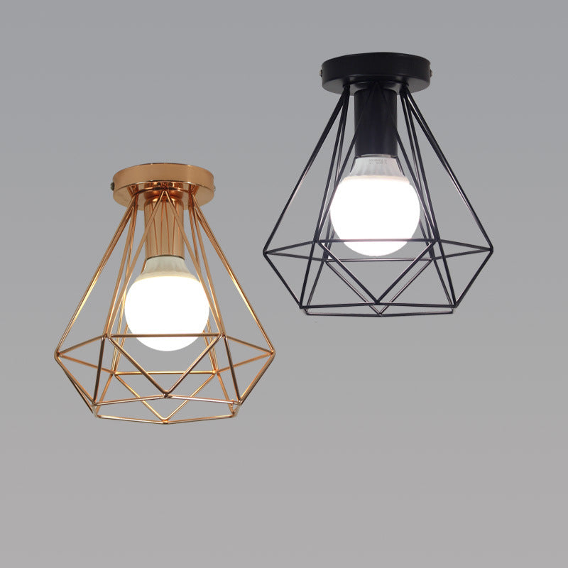 Iron Frame Ceiling Light in Industrial Retro Style Geometric Single Flush Mount for Corridor