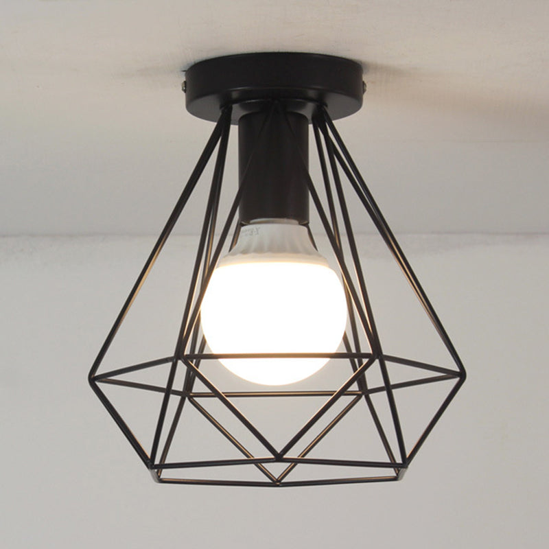 Iron Frame Ceiling Light in Industrial Retro Style Geometric Single Flush Mount for Corridor