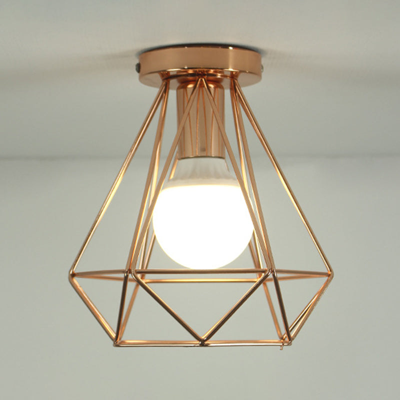 Iron Frame Ceiling Light in Industrial Retro Style Geometric Single Flush Mount for Corridor