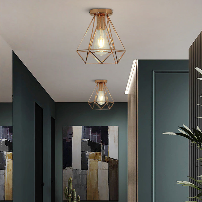 Iron Frame Ceiling Light in Industrial Retro Style Geometric Single Flush Mount for Corridor