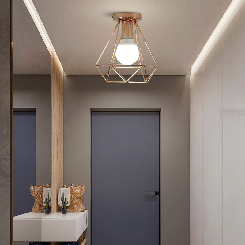 Iron Frame Ceiling Light in Industrial Retro Style Geometric Single Flush Mount for Corridor