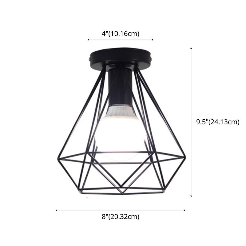 Iron Frame Ceiling Light in Industrial Retro Style Geometric Single Flush Mount for Corridor