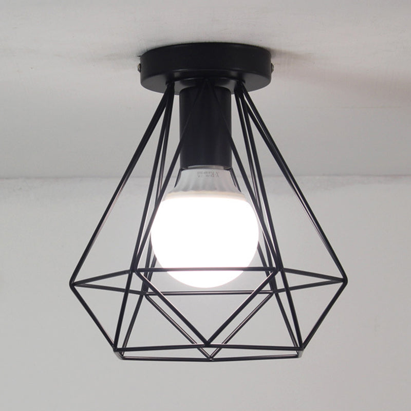 Iron Frame Ceiling Light in Industrial Retro Style Geometric Single Flush Mount for Corridor