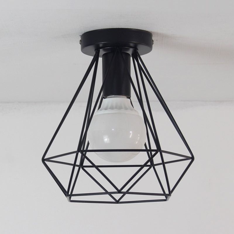 Iron Frame Ceiling Light in Industrial Retro Style Geometric Single Flush Mount for Corridor