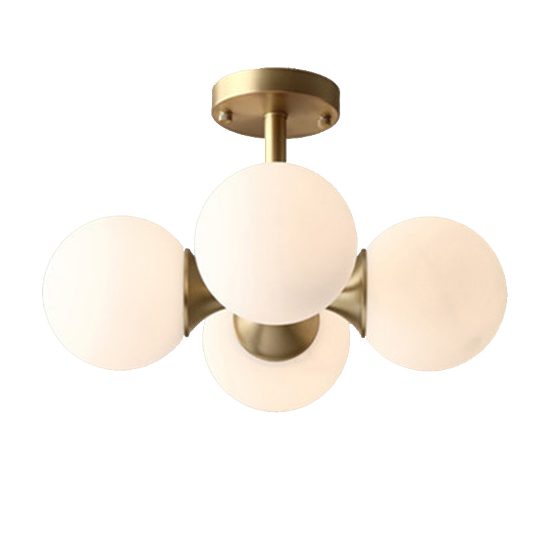 4-leichter Milchglas Halbflush Mount Leuchte moderne Bälle Halbblöde für Wohnzimmer