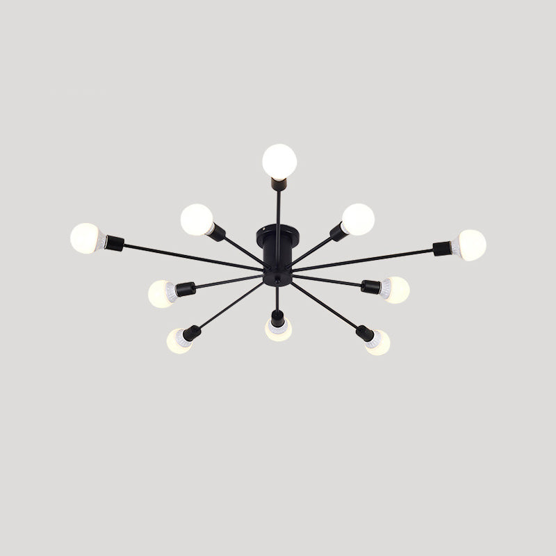 Industrial Vintage Sputnik Ceiling Light Wrought Iron Bare Bulb Semi Flush Mount for Living Room