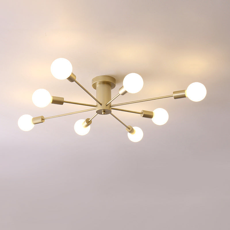 Industrial Vintage Sputnik Ceiling Light Wrought Iron Bare Bulb Semi Flush Mount for Living Room