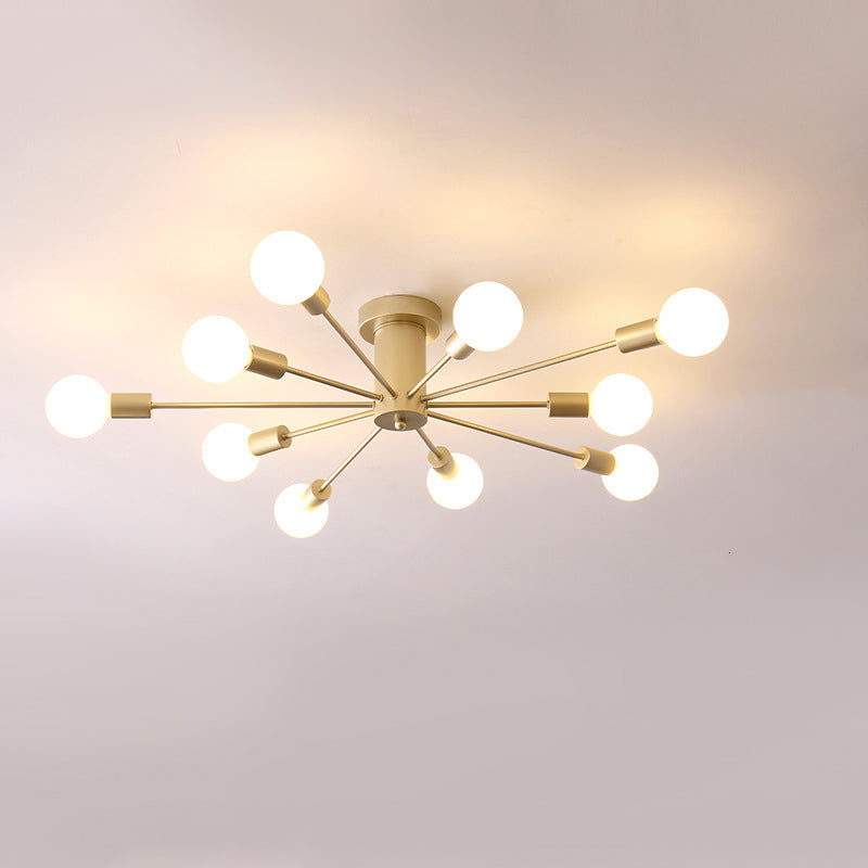 Industrial Vintage Sputnik Ceiling Light Wrought Iron Bare Bulb Semi Flush Mount for Living Room