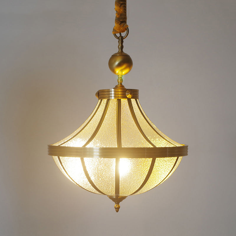 Jar -Anhänger Kronleuchter traditionelles gefrostetes Glas 3 Lampenmessing -Messing -Lampe für Schlafzimmer