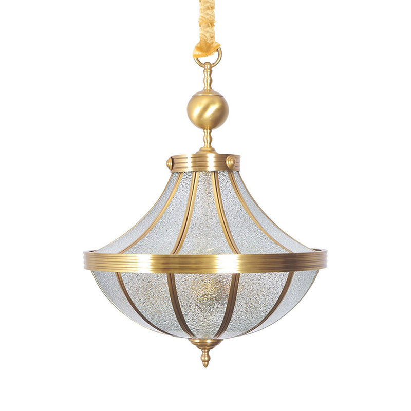 Jar -Anhänger Kronleuchter traditionelles gefrostetes Glas 3 Lampenmessing -Messing -Lampe für Schlafzimmer