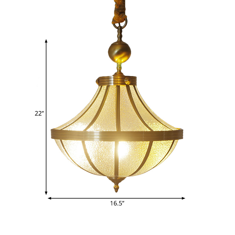 Jar -Anhänger Kronleuchter traditionelles gefrostetes Glas 3 Lampenmessing -Messing -Lampe für Schlafzimmer