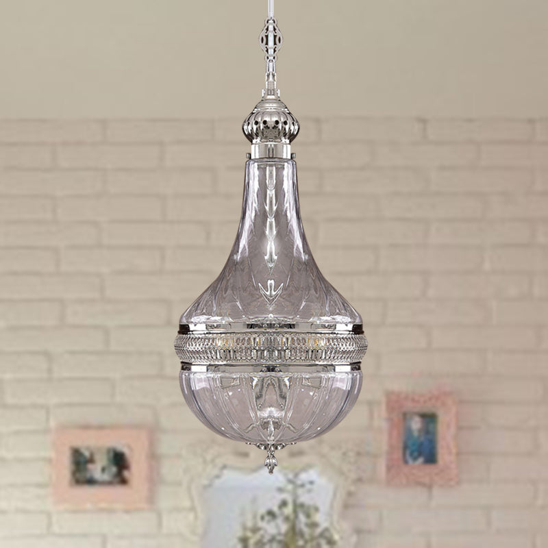 Iluminación de lámpara de calabaza de 12 "/16" Lucina de vidrio transparente colonial/cromo 4 bombillas Luz de techo colgante