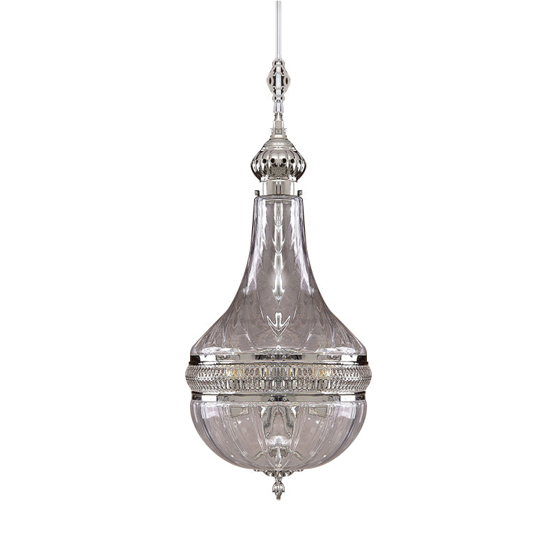 Lampaggio della zucca larga 12 "/16" Luce di vetro trasparente coloniale in ottone/cromo 4 lampadine appesa al soffitto