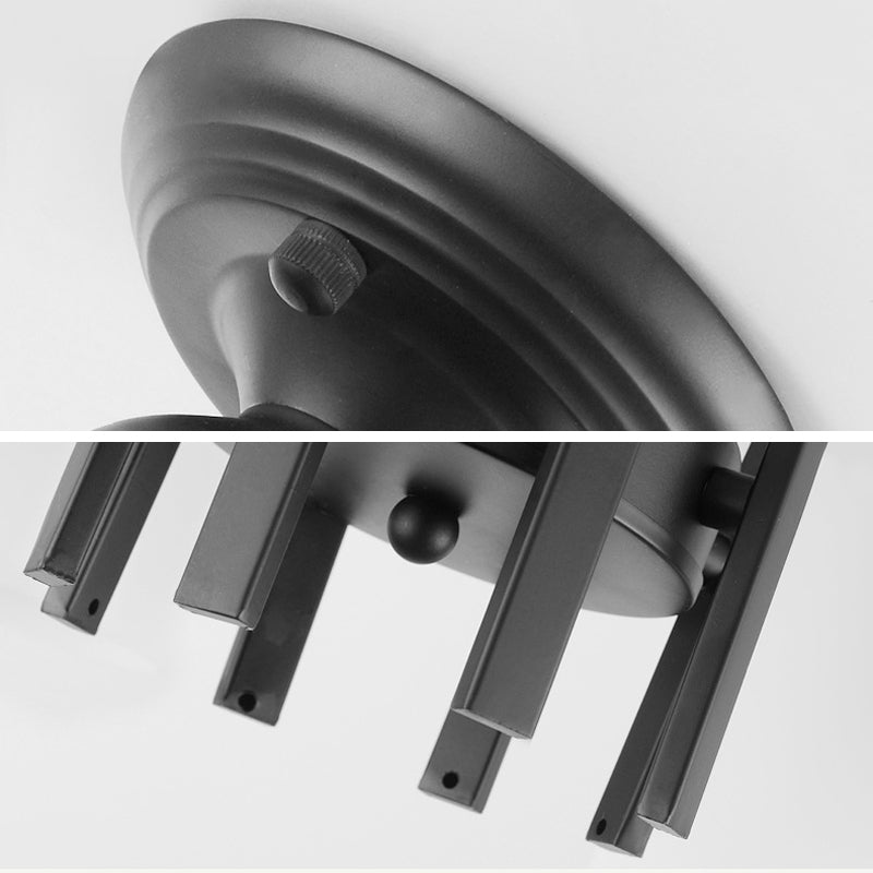 Black Radial Semi Flush Mount in Traditional Retro Style Wrought Iron Ceiling Light with Glass Shade