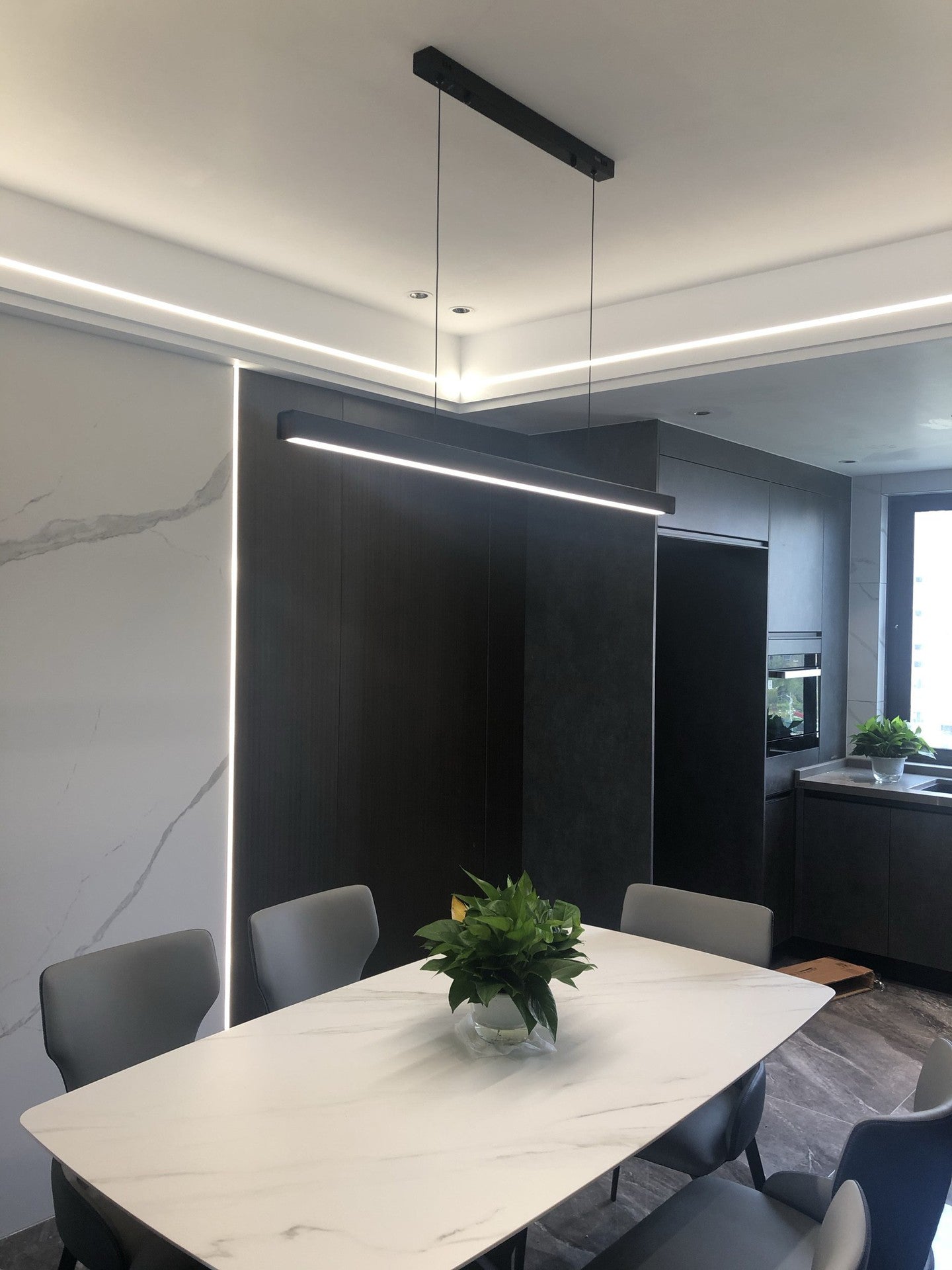 Modern Metal Chandelier Lamp Linear 1-light LED Island Pendant for Dining Room