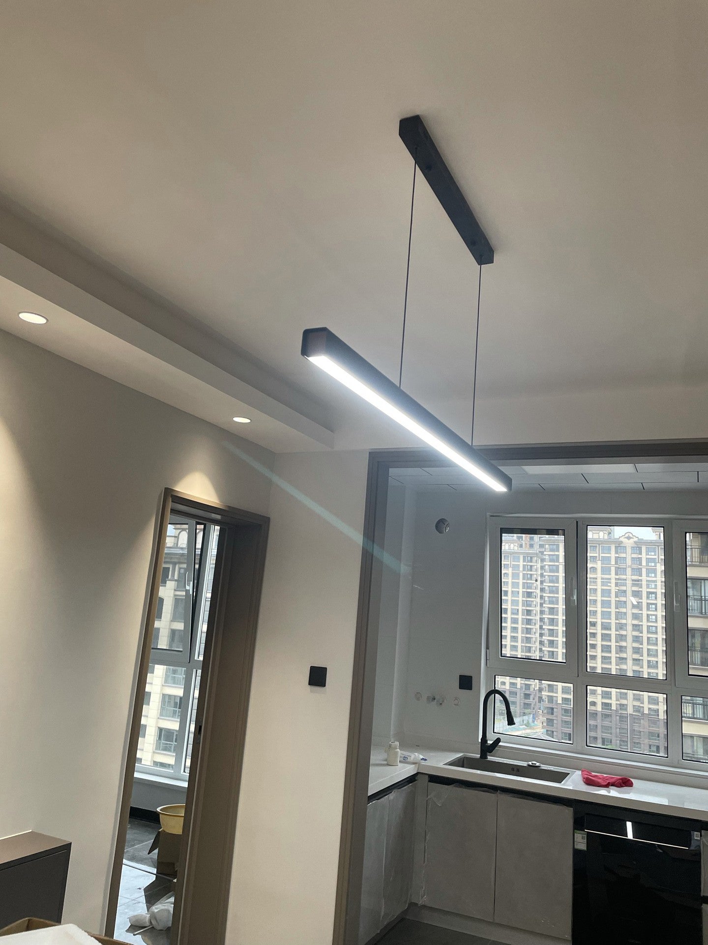 Modern Metal Chandelier Lamp Linear 1-light LED Island Pendant for Dining Room