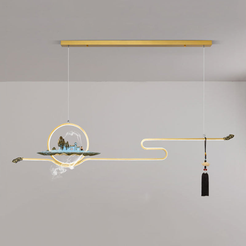 Metal Hanging Pendant Lights Contemporary Linear Hanging Lamps for Tea Room