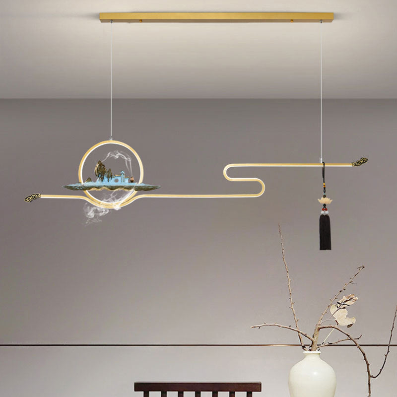 Metal Hanging Pendant Lights Contemporary Linear Hanging Lamps for Tea Room