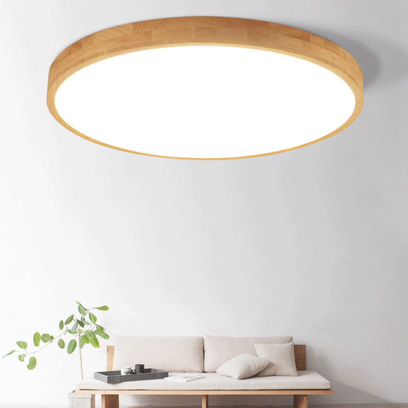 1-Light Wood Flush Mount Led Light Fixture Modern Style Circle Flush Mount Ceiling Lighting
