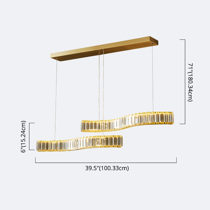 Modern Fashionable LED Island Light Copper Linear Hanging Lamp with Crystal Shade