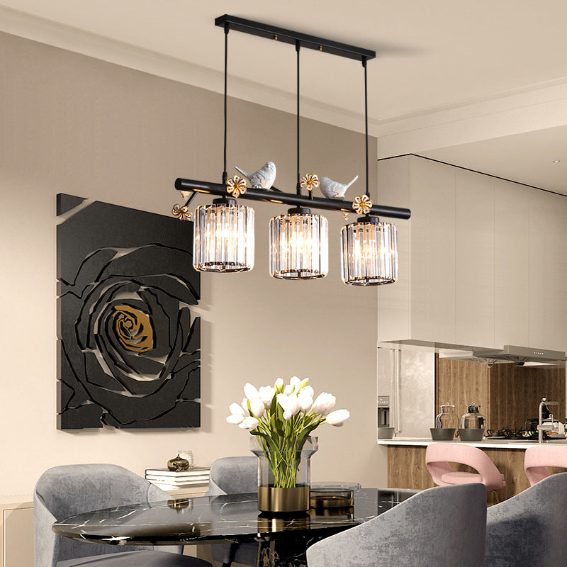 Cylinder Island Lights Modern Lighting Chandelier Crystal And Metal Island Lamps3 Light in Gold