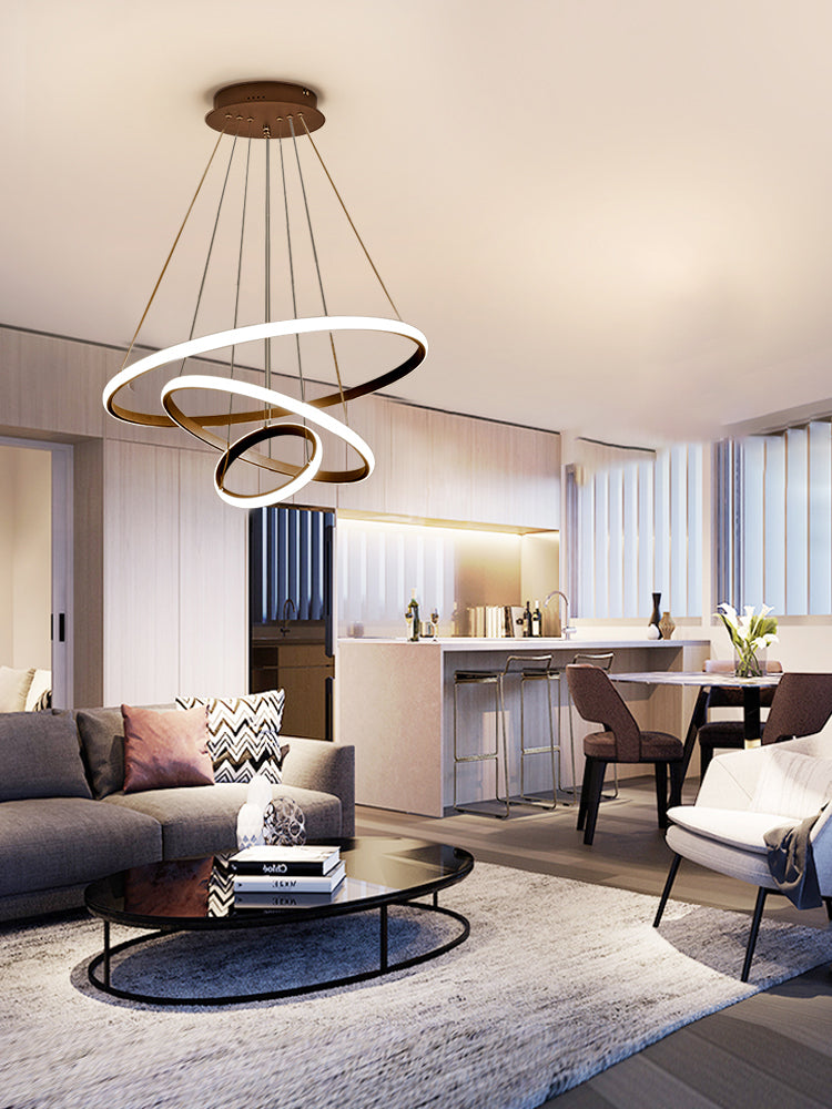 Modern Chandelier Lights Multiple Rings Hanging Ceiling Lights Metal Chain Chandelier
