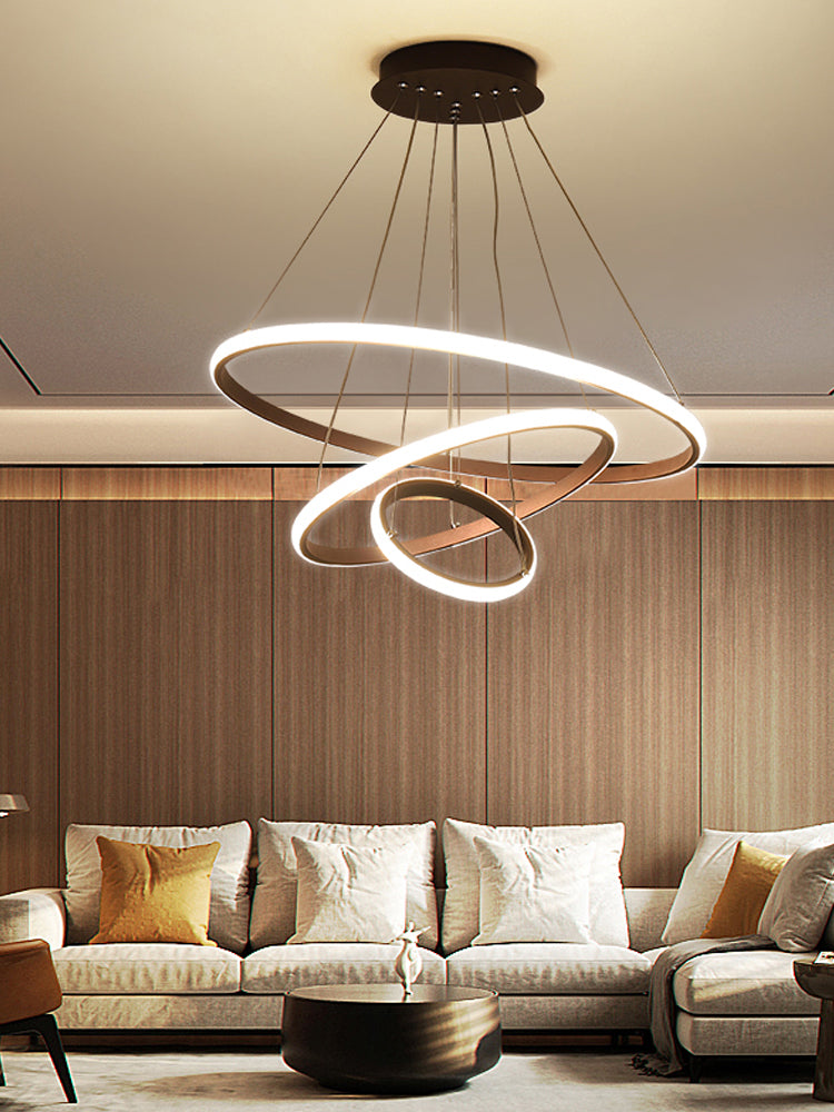 Modern Chandelier Lights Multiple Rings Hanging Ceiling Lights Metal Chain Chandelier