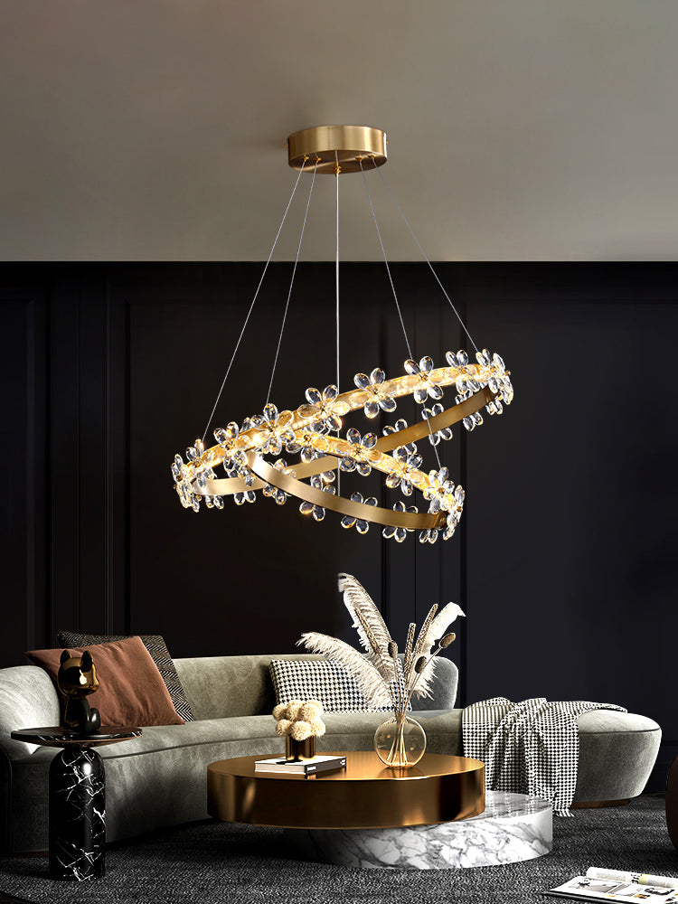 Modern Gold Chandelier Multiple Rings Chandelier Pendant Light Metal Chain Chandelier