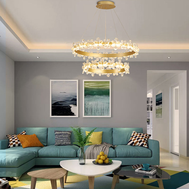 Modern Gold Chandelier Multiple Rings Chandelier Pendant Light Metal Chain Chandelier