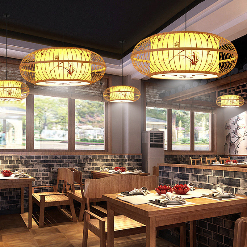 Japanese Bamboo Pendant Light 1 Light Ceiling Light Fixture for Dining Room