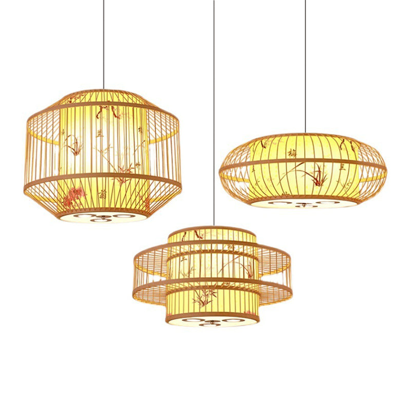 Japanese Bamboo Pendant Light 1 Light Ceiling Light Fixture for Dining Room