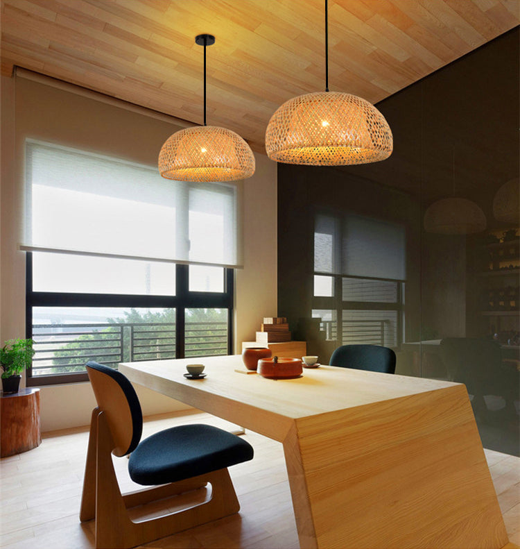 Chinese Bamboo Pendant Light Dome Ceiling Light Fixture for Dining Room