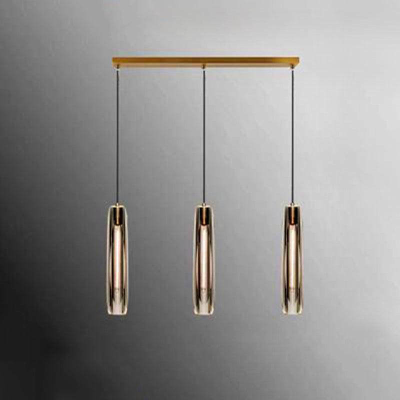 Crystal Cylindrical Pendant Light in Modern Luxury Style Copper Hanging Lamp for Dining Room