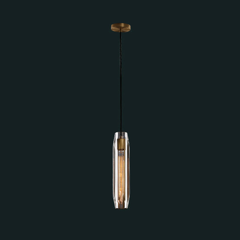 Crystal Cylindrical Pendant Light in Modern Luxury Style Copper Hanging Lamp for Dining Room