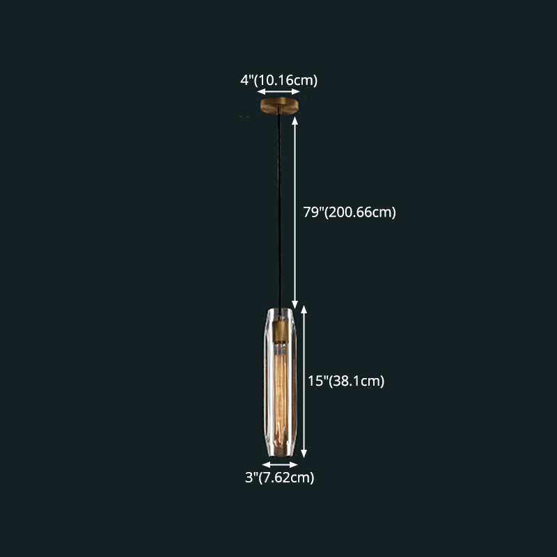 Crystal Cylindrical Pendant Light in Modern Luxury Style Copper Hanging Lamp for Dining Room