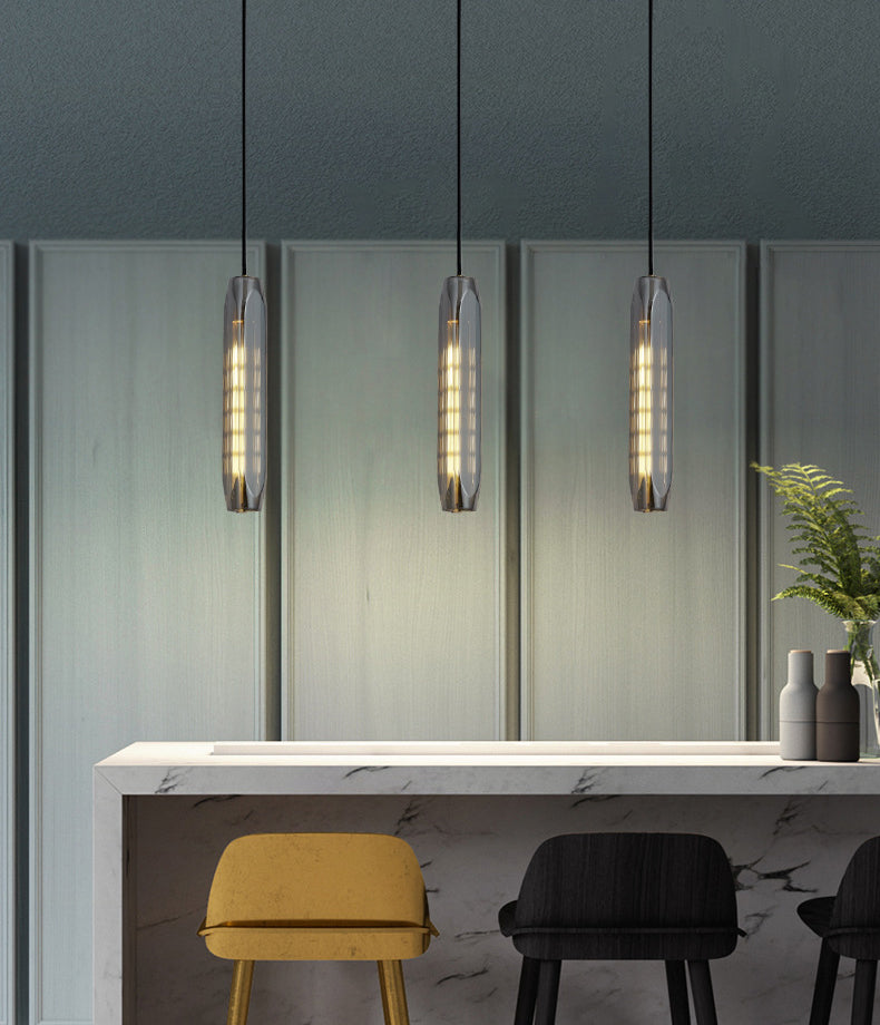 Crystal Cylindrical Pendant Light in Modern Luxury Style Copper Hanging Lamp for Dining Room