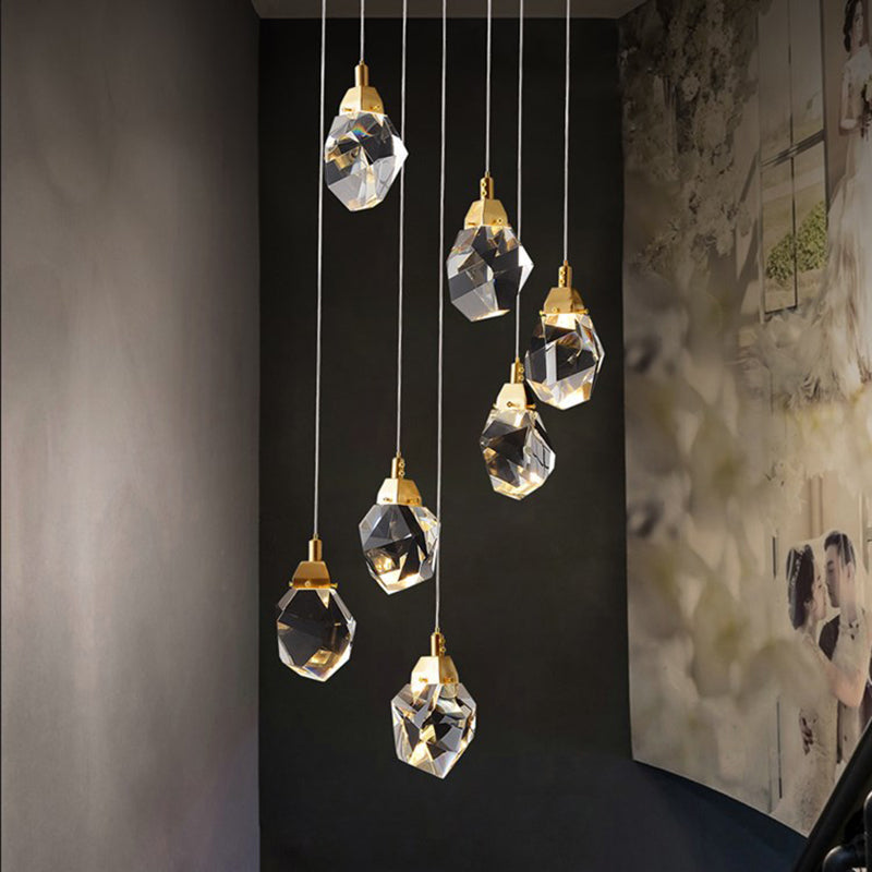 Crystal Gold LED Pendant Light in Modern Style Copper Geometric Hanging Lamp for Commercial Place