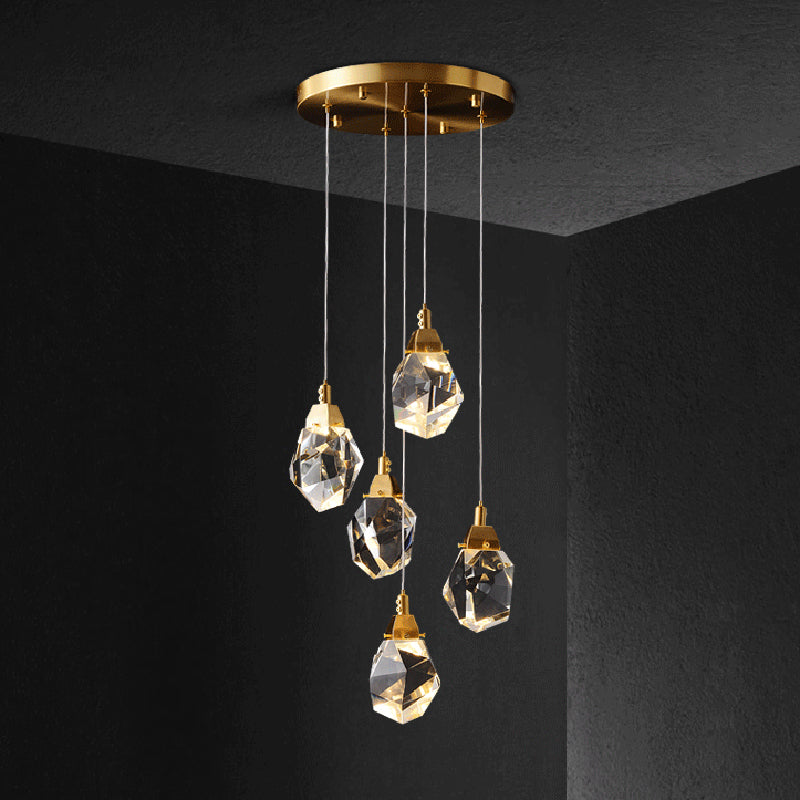 Crystal Gold LED Pendant Light in Modern Style Copper Geometric Hanging Lamp for Commercial Place