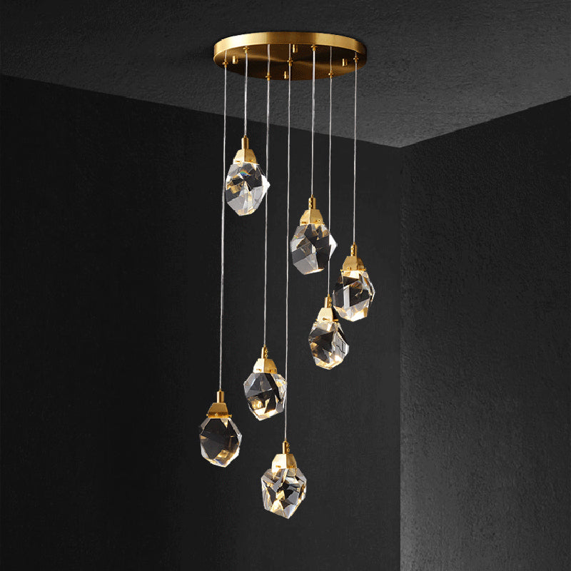 Crystal Gold LED Pendant Light in Modern Style Copper Geometric Hanging Lamp for Commercial Place
