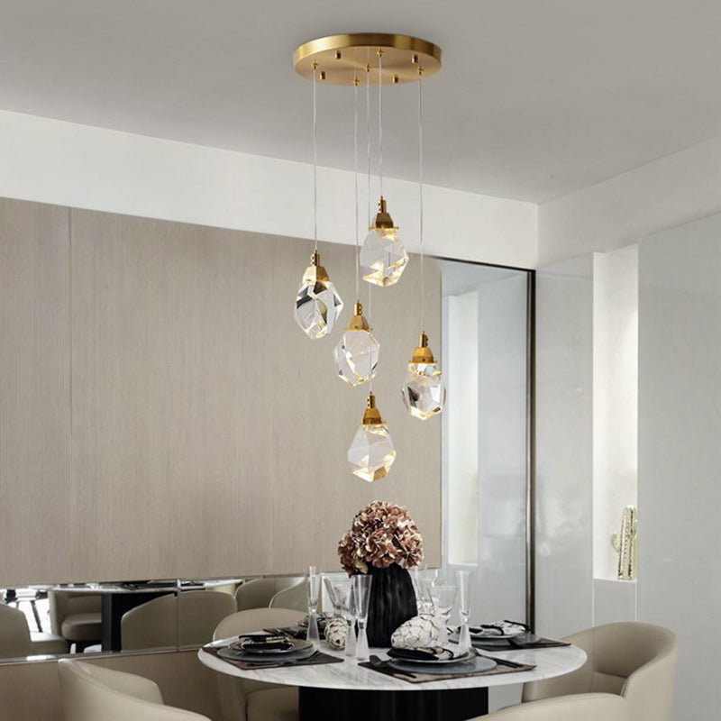 Crystal Gold LED Pendant Light in Modern Style Copper Geometric Hanging Lamp for Commercial Place