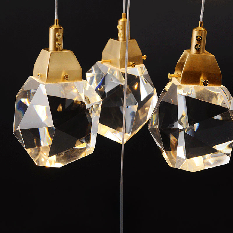 Crystal Gold LED Pendant Light in Modern Style Copper Geometric Hanging Lamp for Commercial Place