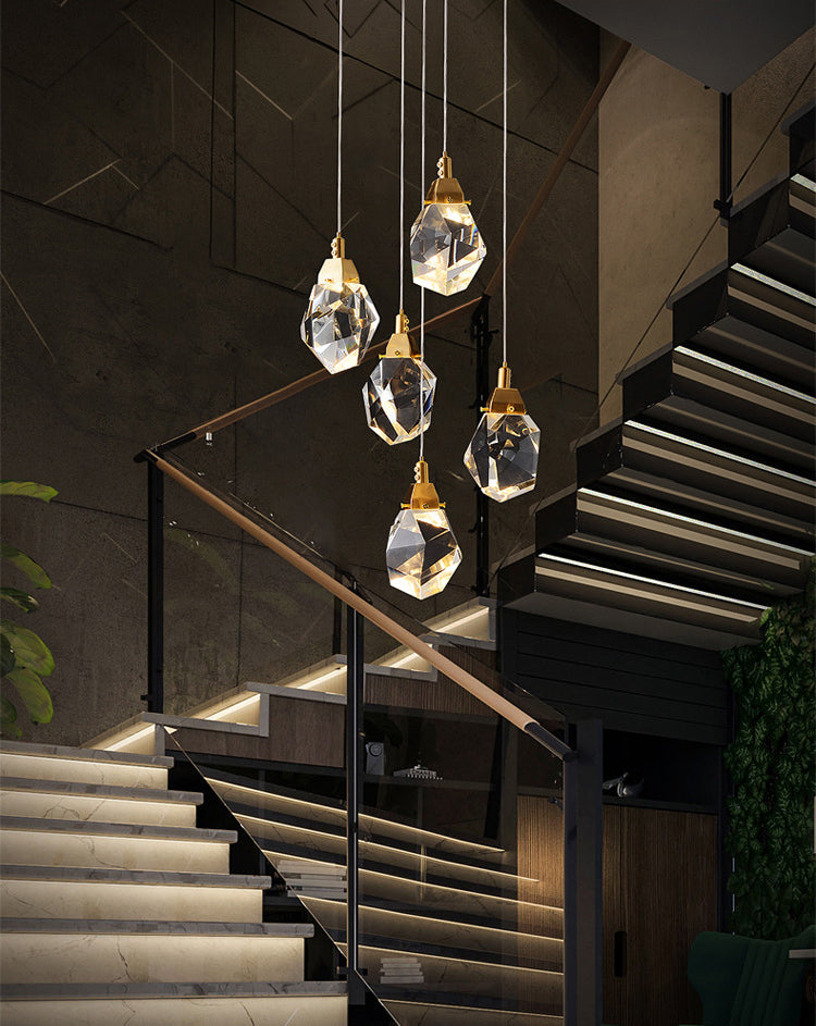 Crystal Gold LED Pendant Light in Modern Style Copper Geometric Hanging Lamp for Commercial Place