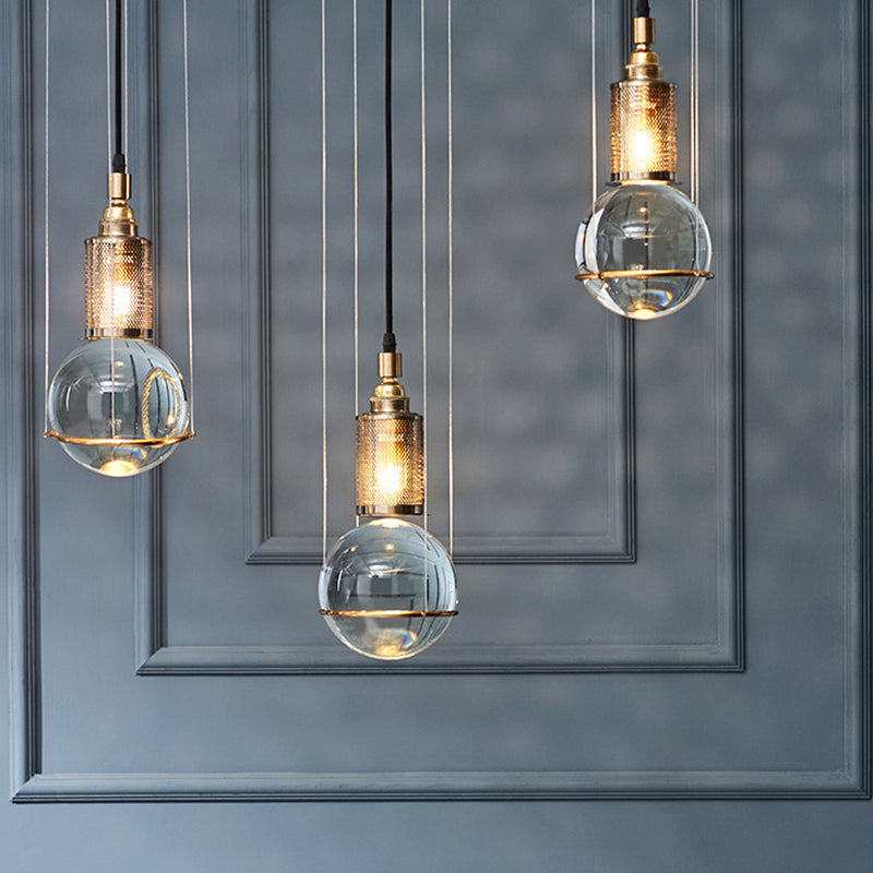 Modern Creative Globe Pendant Light Electroplate Iron Hanging Lamp with Crystal Shade