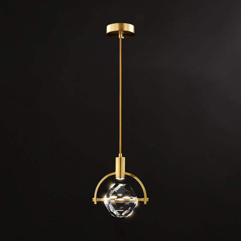 Crystal Gold LED Pendant Light in Modern Luxury Style Copper Globe Hanging Lamp for Interior Spaces