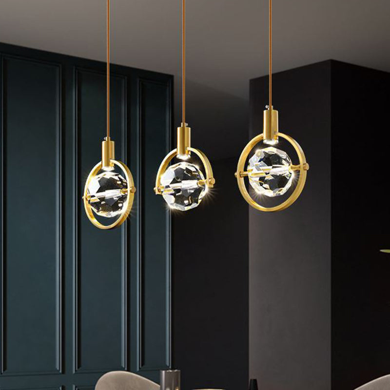 Crystal Gold LED Pendant Light in Modern Luxury Style Copper Globe Hanging Lamp for Interior Spaces