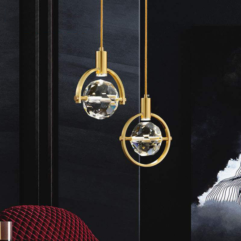 Crystal Gold LED Pendant Light in Modern Luxury Style Copper Globe Hanging Lamp for Interior Spaces